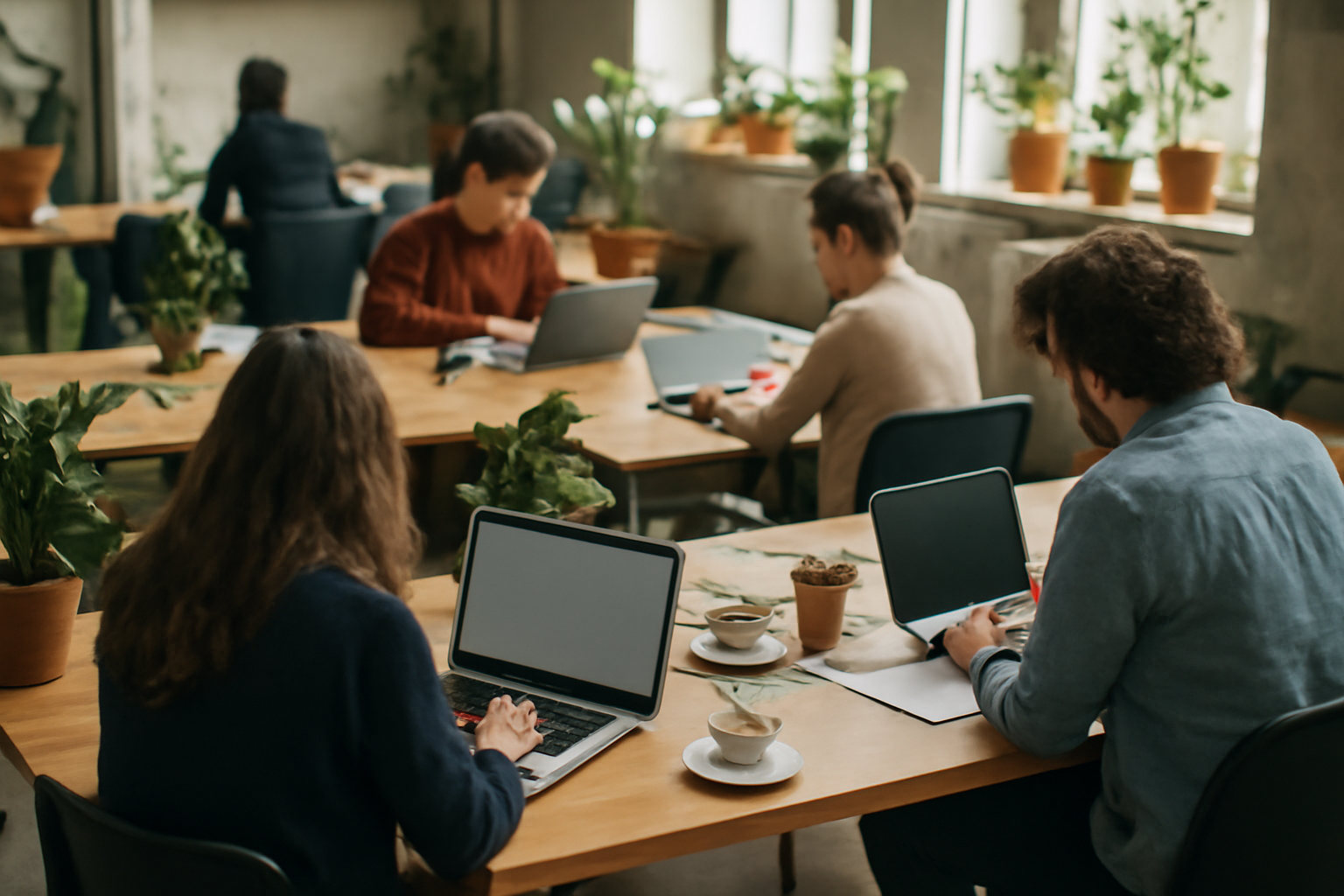 Ilustración conceptual sobre alquilar oficina o coworking qué sale mejor según el tamaño del equipo