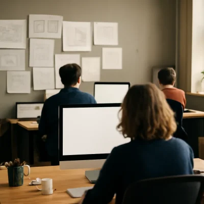 Equipo de una agencia revisando campañas de publicidad de pago en una oficina